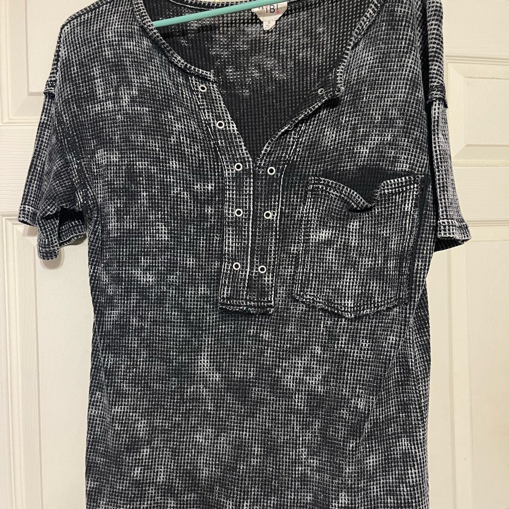 Women’s Black Distressed Henley Top